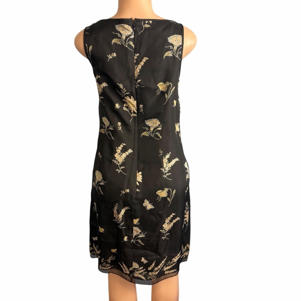 Ann Taylor Floral Embroidered Black Silk Shift Dress - Picture 10 of 12